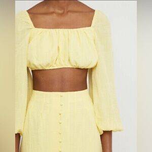 Revolve Kourt Enza Crop Top Puff Sleeve Pale Yellow NWOT Med Long Sleeve